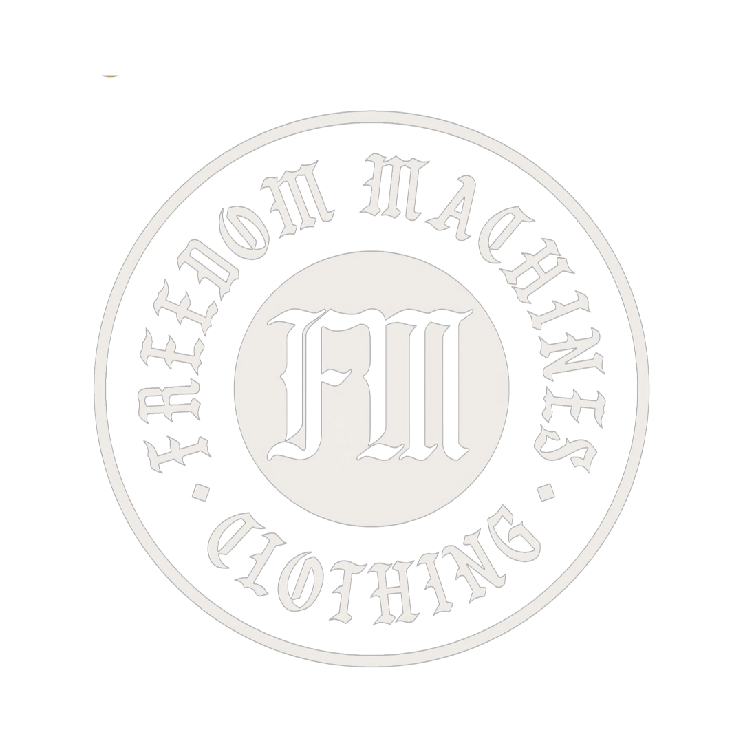 black and white circular freedom machine clothing company logo harley davidson motorcyle streetwear apparel